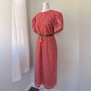 Vintage ‘80s Red & White Floral Print Midi Dress